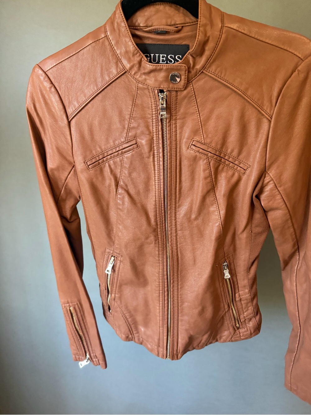 GUESS Women’s Moto Jacket XS GUESS Cognac women's jacket XS